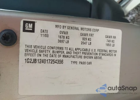 2001 Pontiac Sunfire Se z USA, uszkodzony, nr VIN 1G2JB124017254356